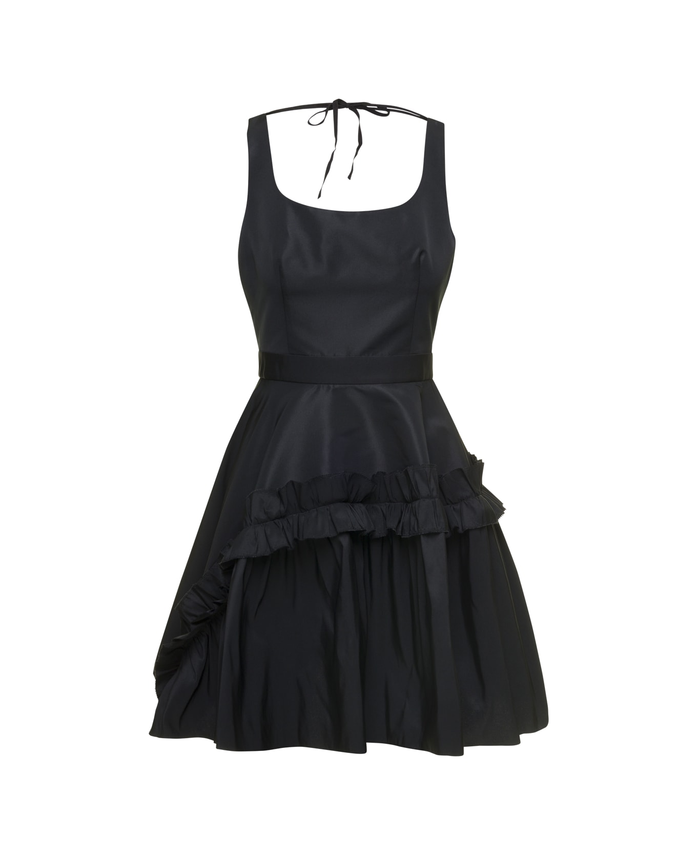 Alexander McQueen Black Mini Dress With Oversize Ruche In Polyfaille Woman Alexander Mcqueen - Black