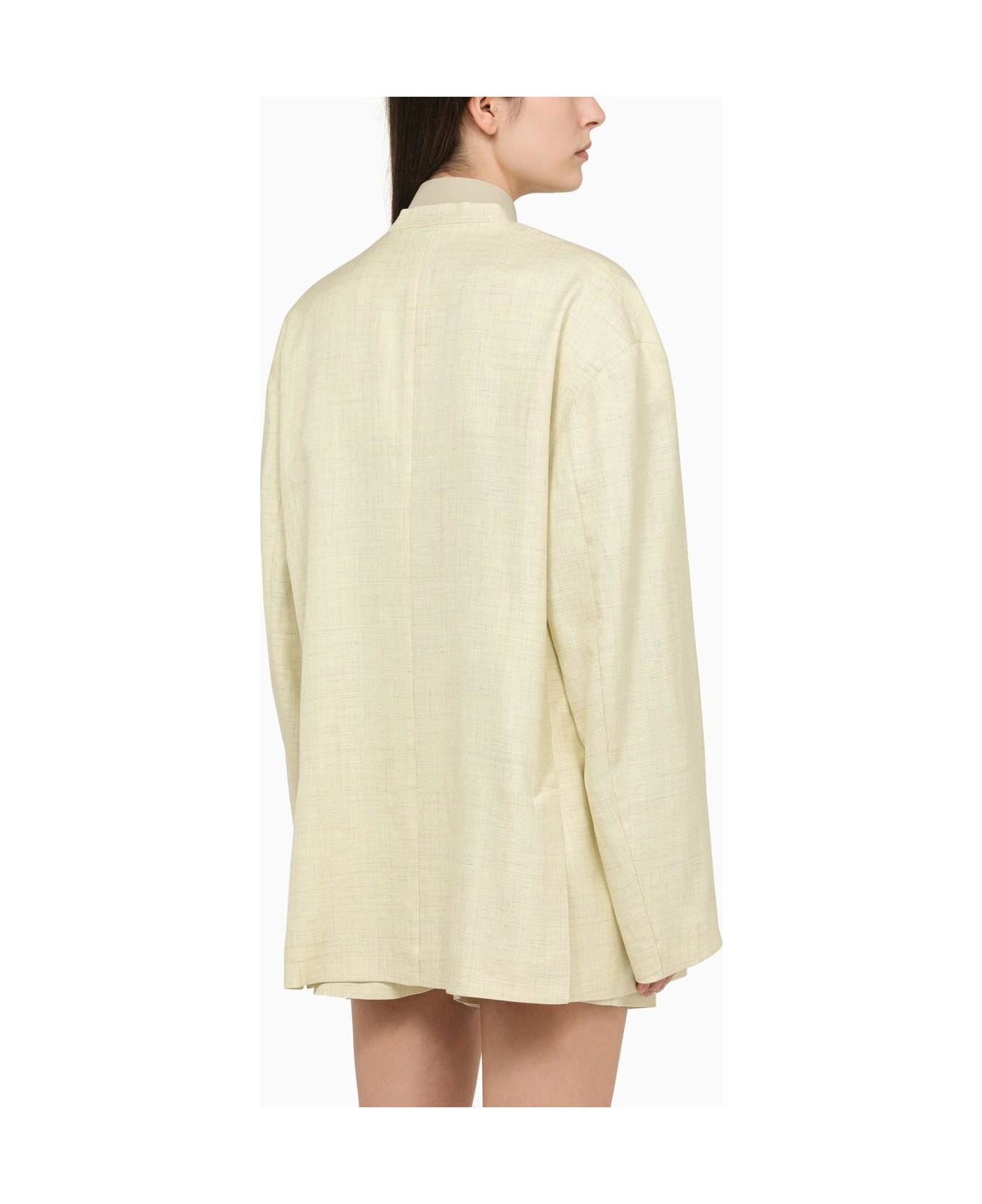 Philosophy di Lorenzo Serafini Light Yellow Single-breasted Jacket In Linen Blend - Fantasia gialla