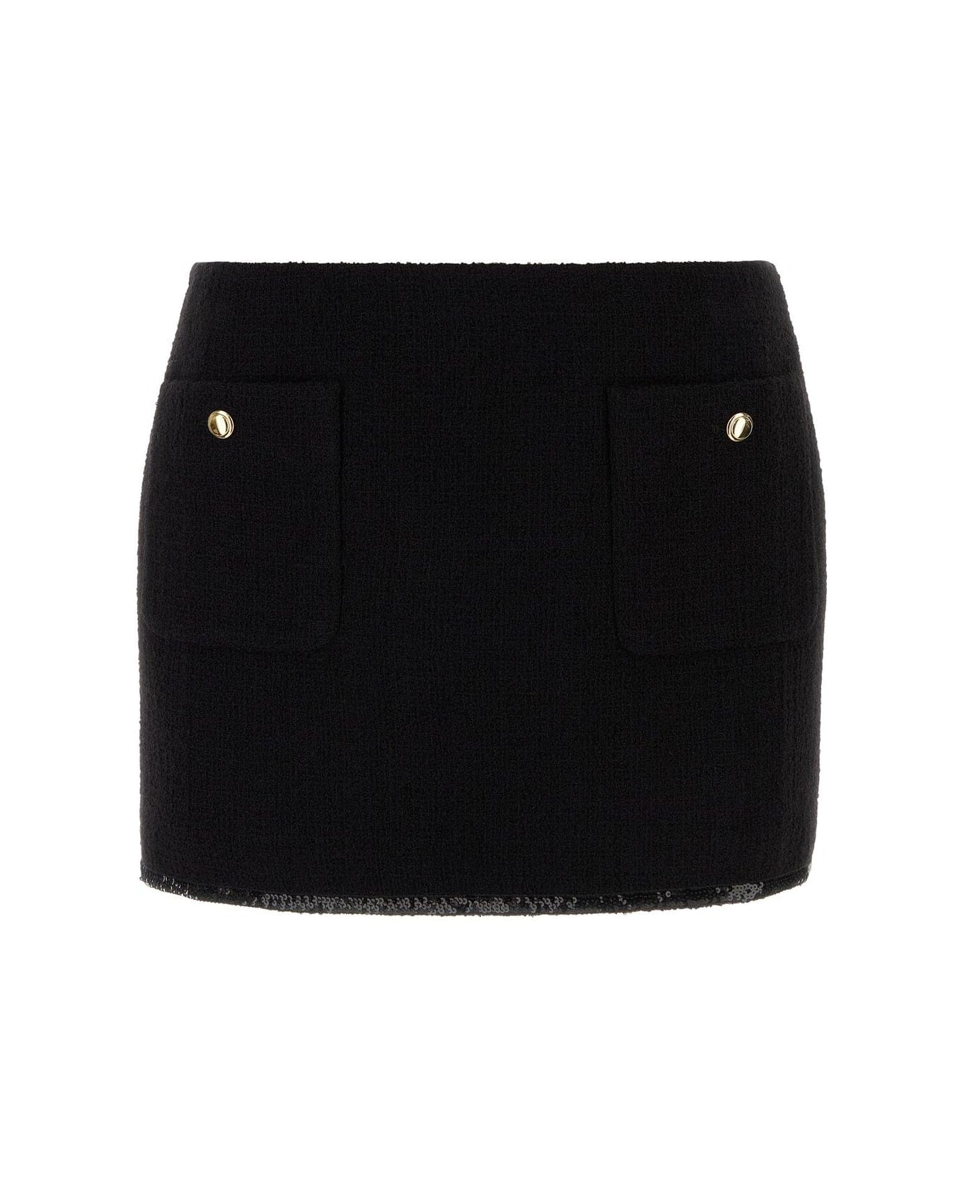 Miu Miu Logo-patch Sequin-trim Mini Skirt - NERO