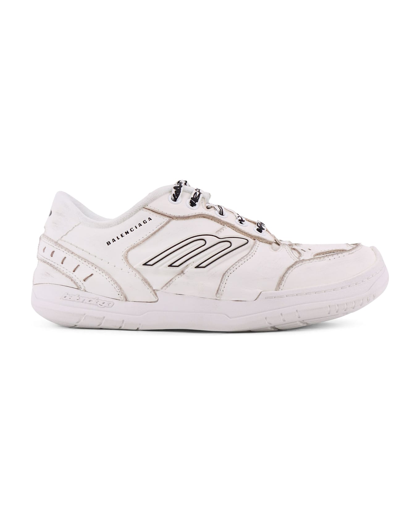 Balenciaga Hamptons Worn-out Leather Low-top Sneakers - White