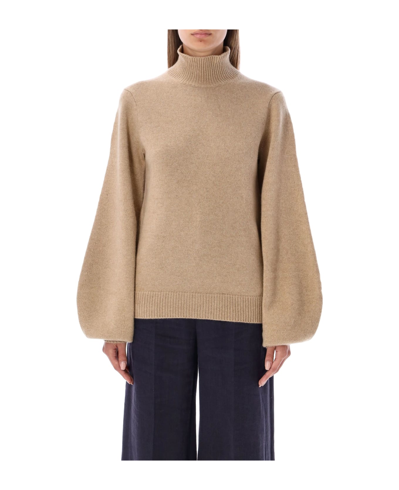Chloé High Neck Pullover With Balloon Sleeves - STRAW BEIGE
