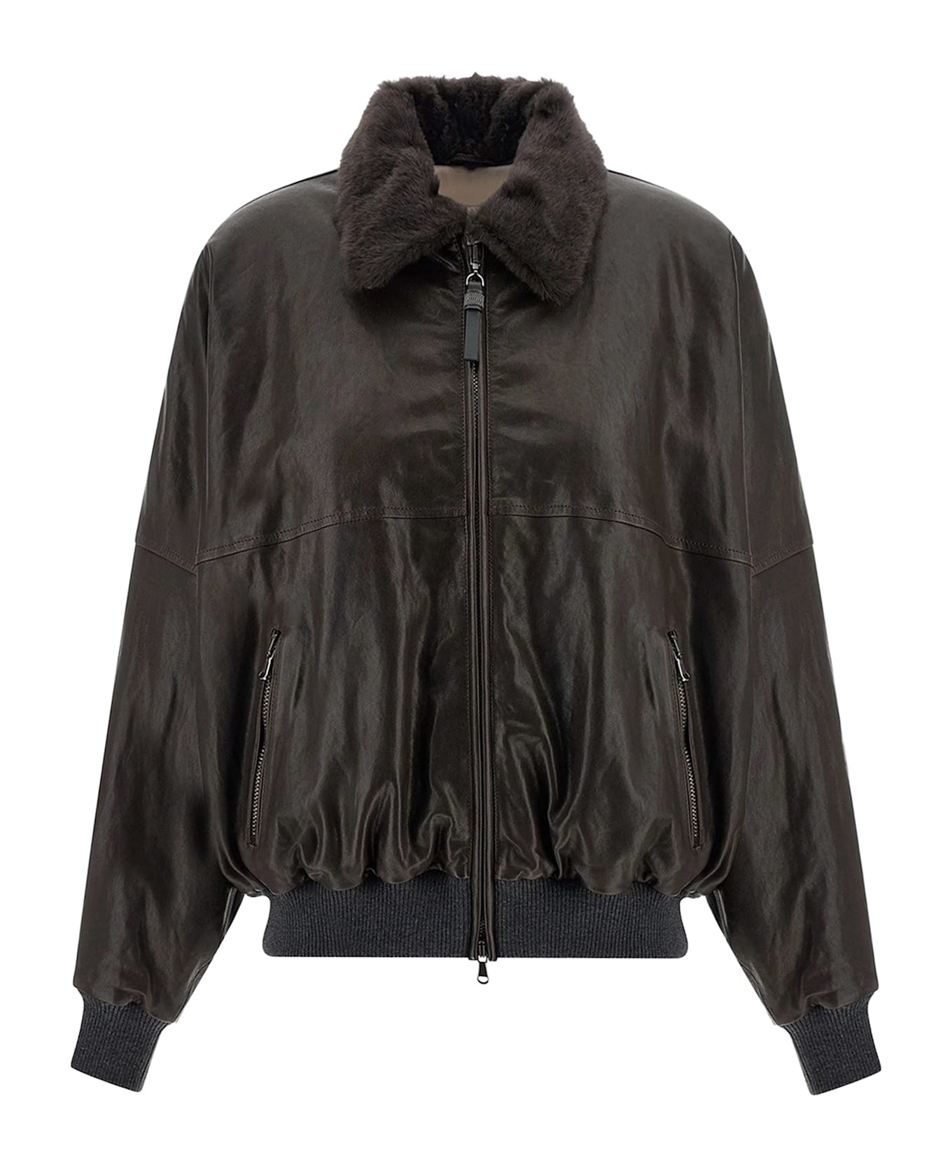 Brunello Cucinelli Aviator Leather Bomber - Brown