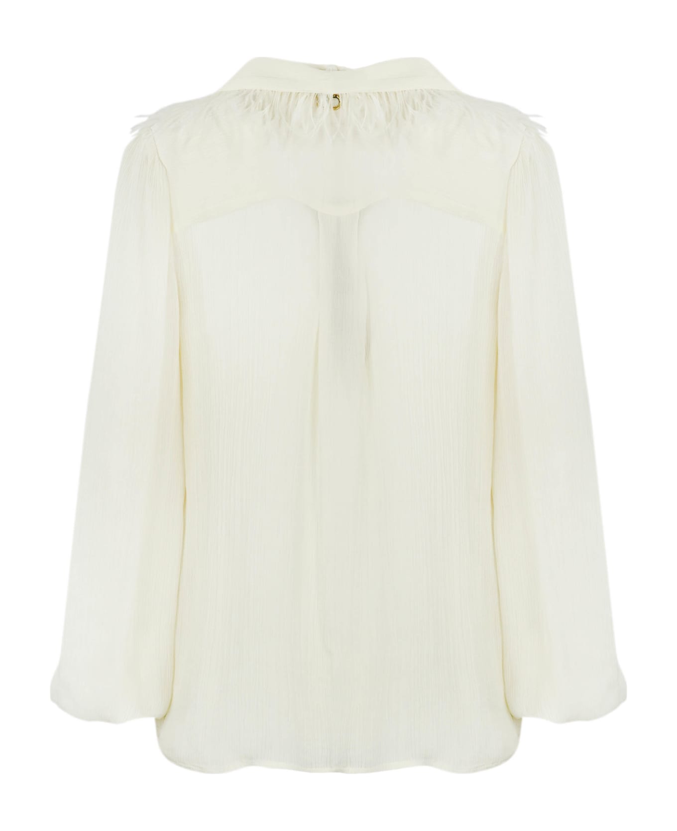 TwinSet Satin Shirt With Feathers - Ivory