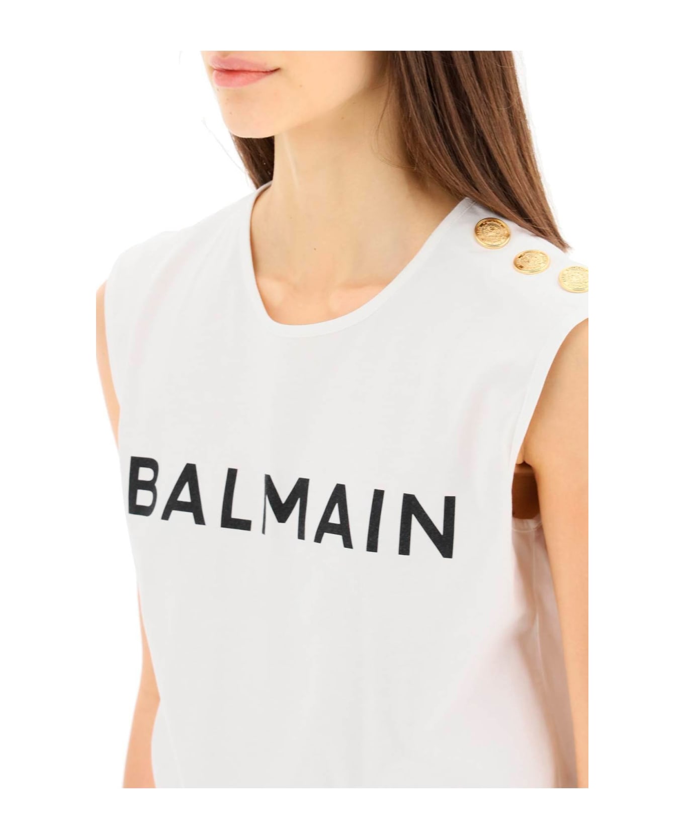 Balmain Logo Print Sleeveless T-shirt - White