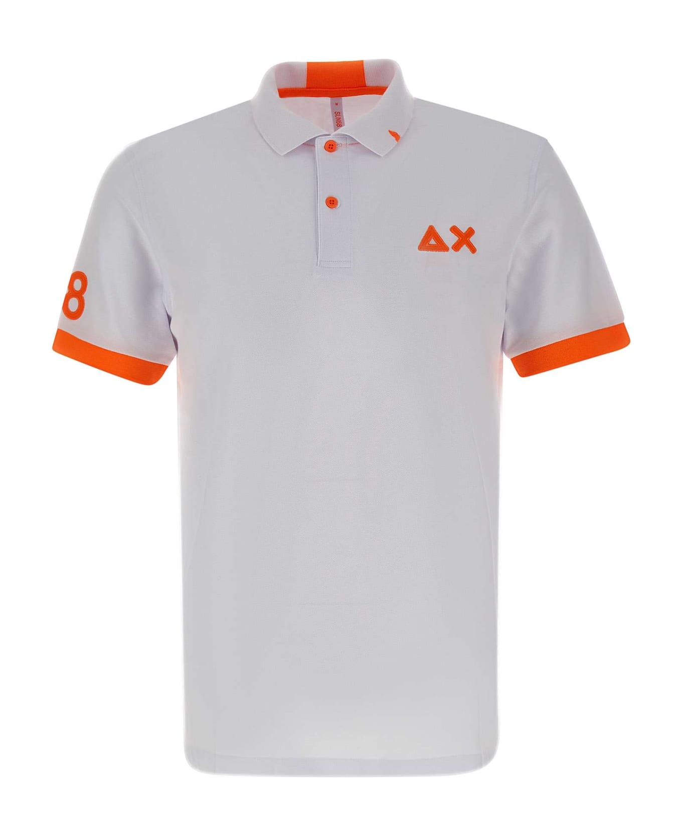 Sun 68 "fluo Logo" Cotton Polo Shirt - WHITE