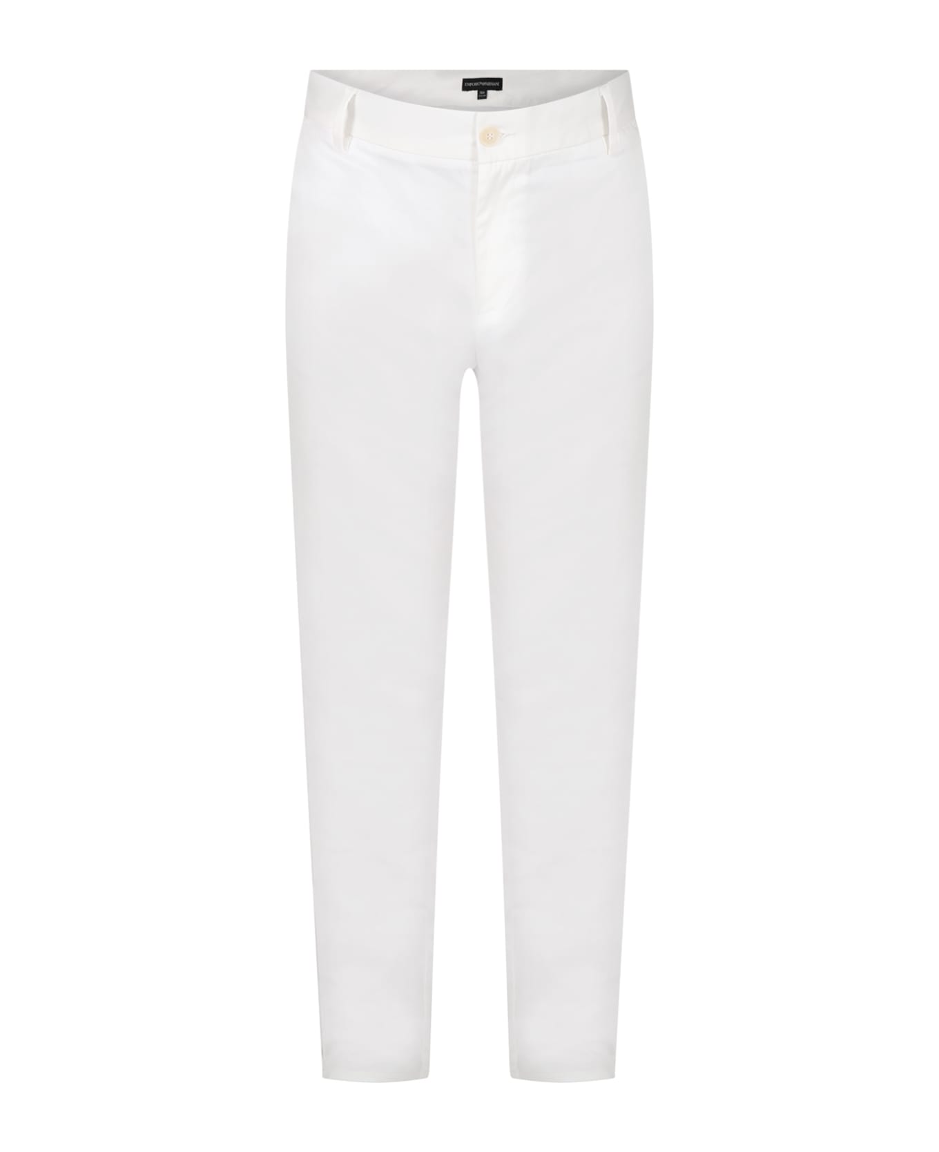 Emporio Armani White Trousers For Boy With Logo - White