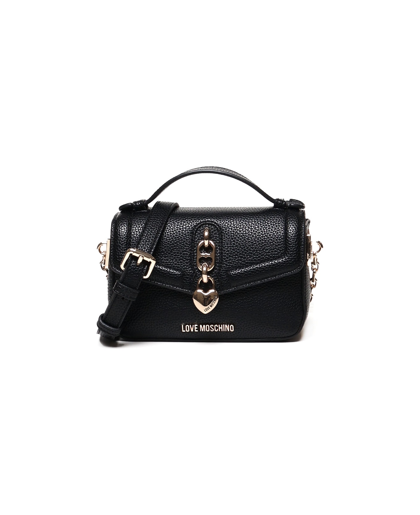 Love Moschino Gold Heart Chain Crossbody Bag - Black