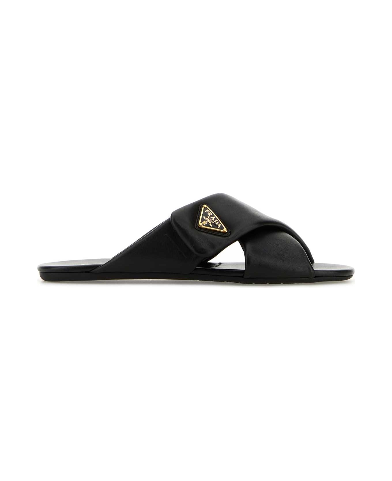 Prada Black Nappa Leather Slippers - NERO