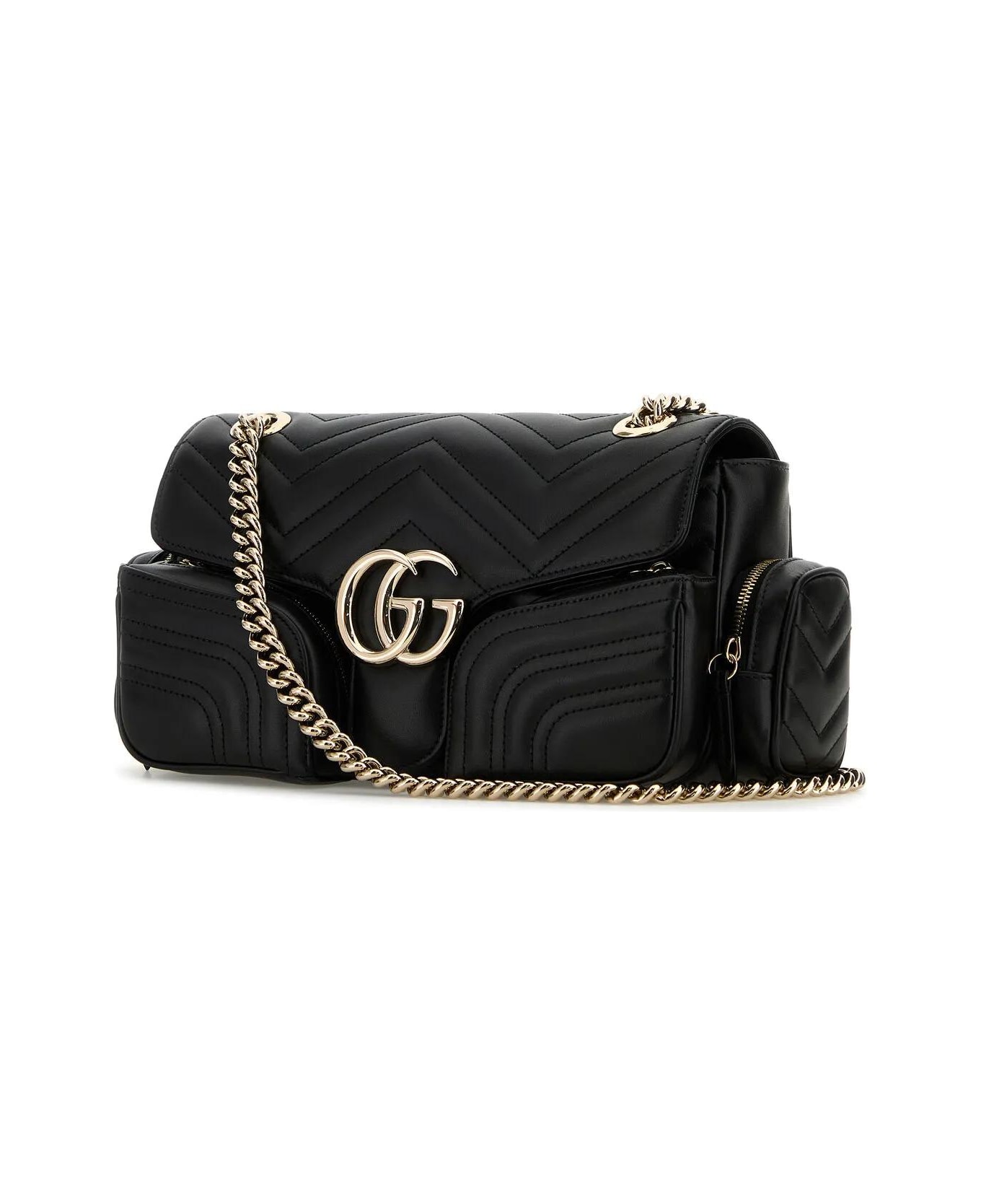 Gucci Black Leather Small Gg Marmont Shoulder Bag - Black