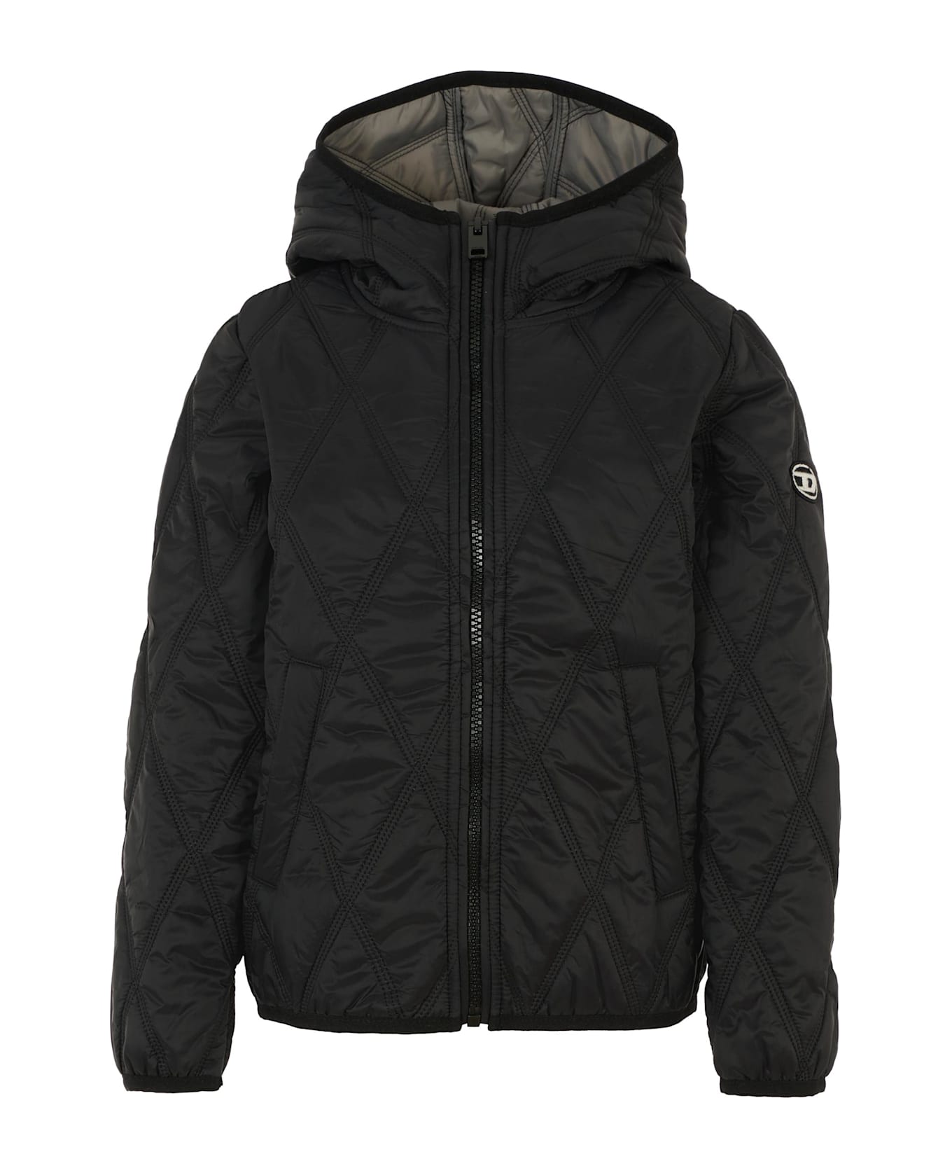 Diesel Black Down Jacket For Boy With Logo - Black