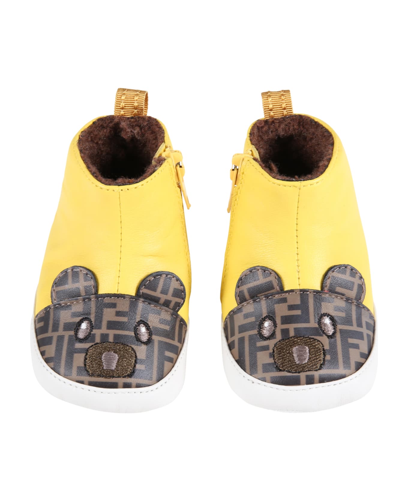 Fendi Yellow Boots For Baby Kids Wih Bear - Yellow