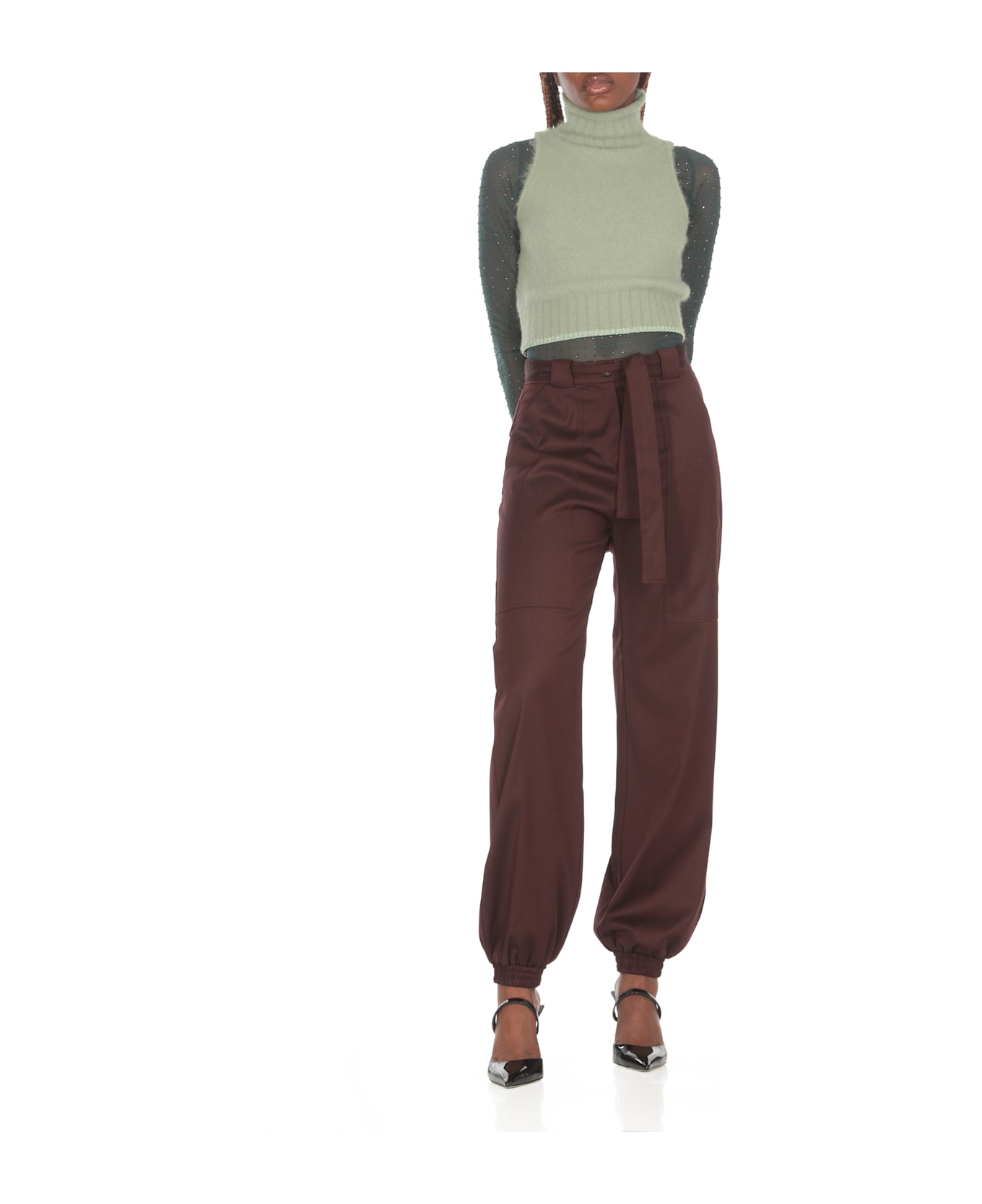 Pinko Cropped Turtleneck Sweater - Green