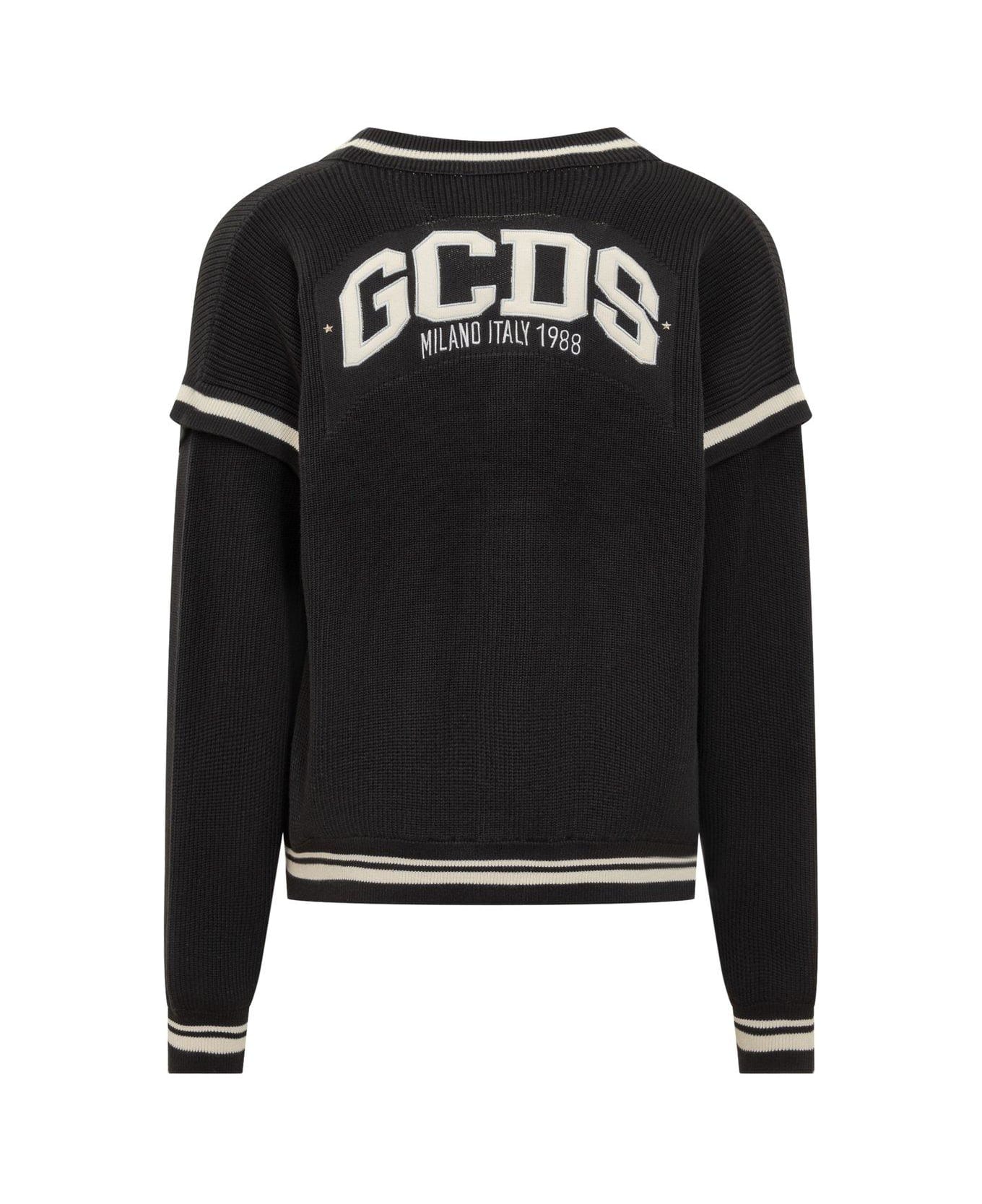 GCDS Logo Embroidered Knitted Cardigan - Nero