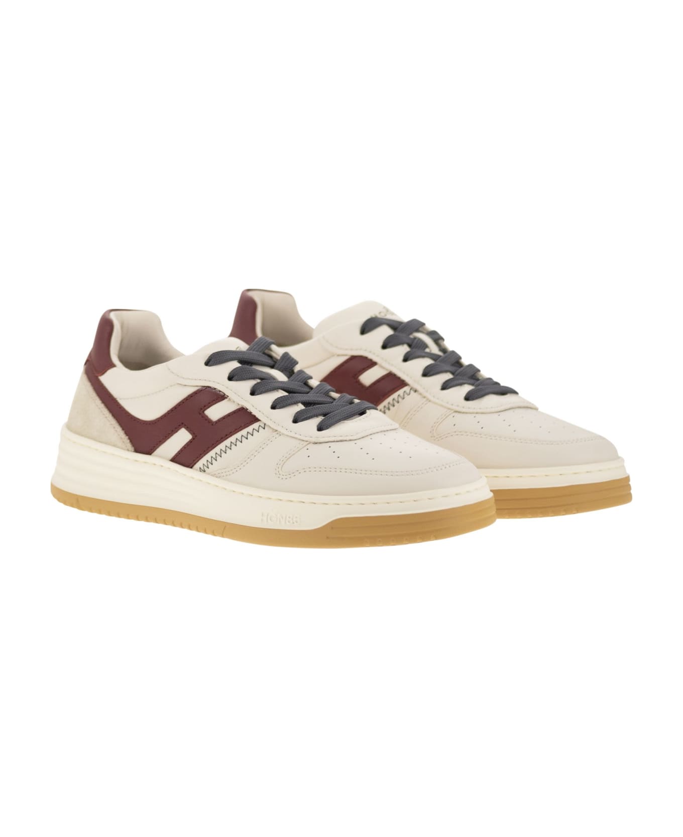 Hogan H630 - Leather Lace-up Trainers - Ivory/bordeaux