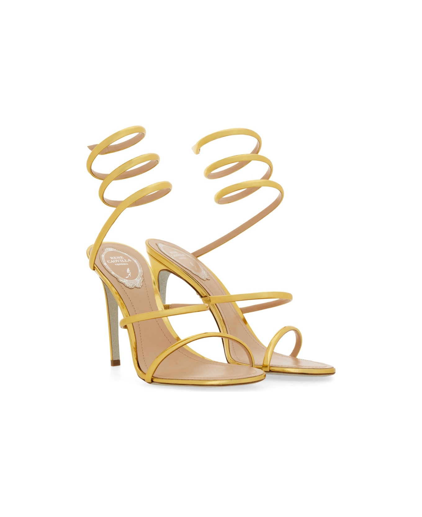 René Caovilla Leather Pumps - GOLD