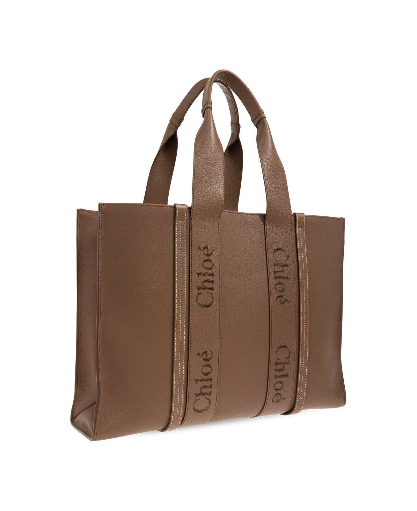 Chloé Logo Detailed Large Tote Bag - Brown トートバッグ