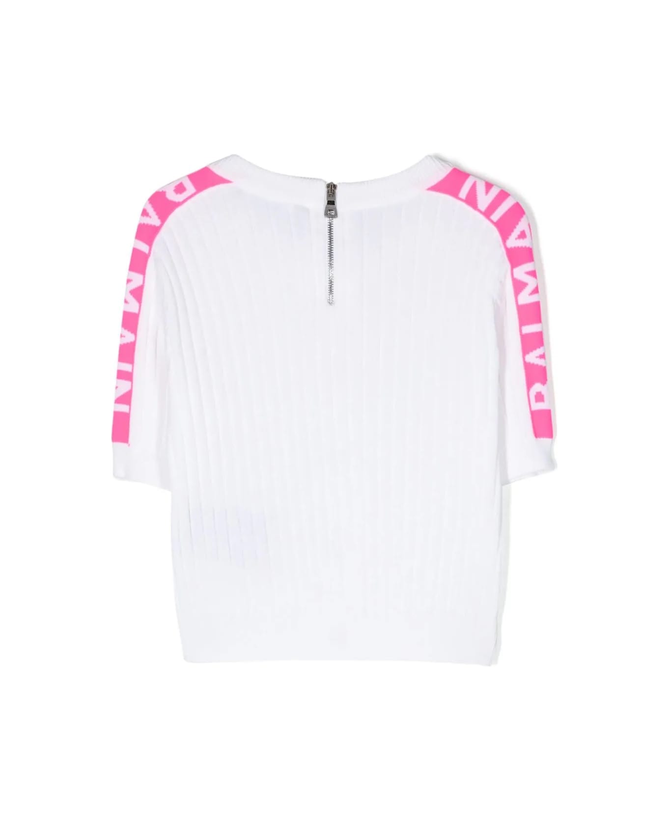 Balmain Ribbed Knit Cardigan With Jacquard Logo Motif - White ニットウェア＆スウェットシャツ