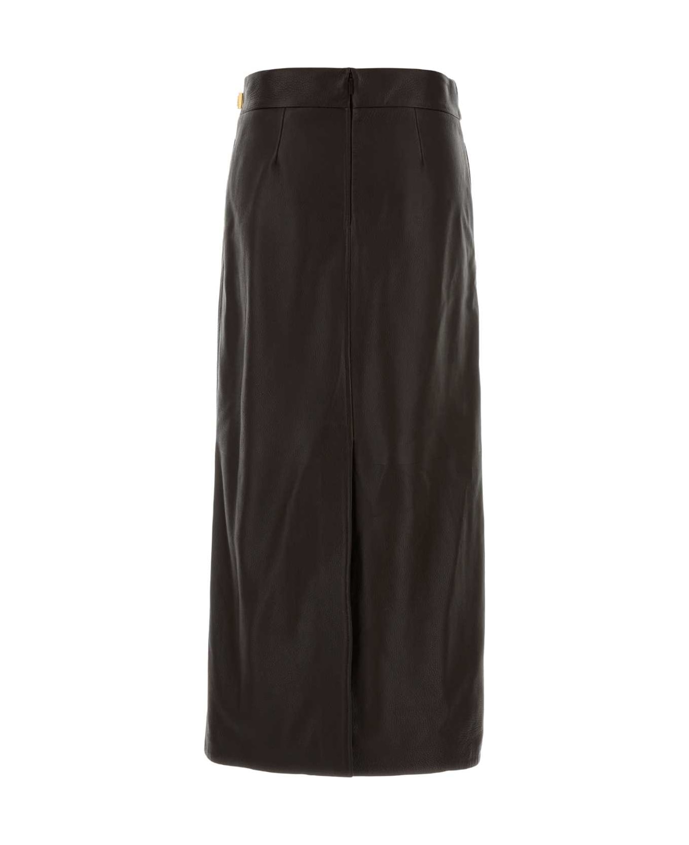 Ferragamo Dark Brown Leather Skirt - EXPRESSO