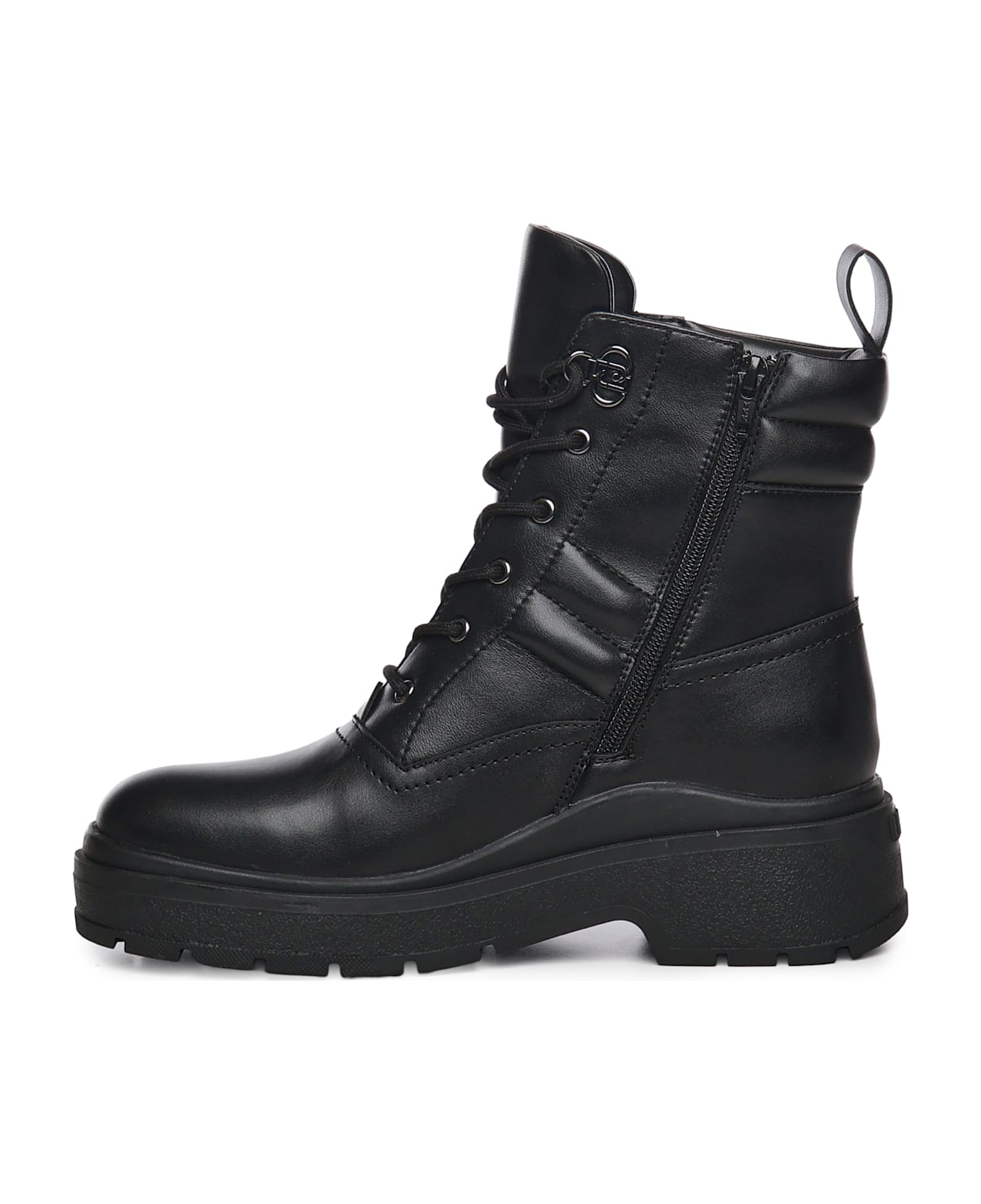 Liu-Jo Andrea Leather Combat Boots - Black