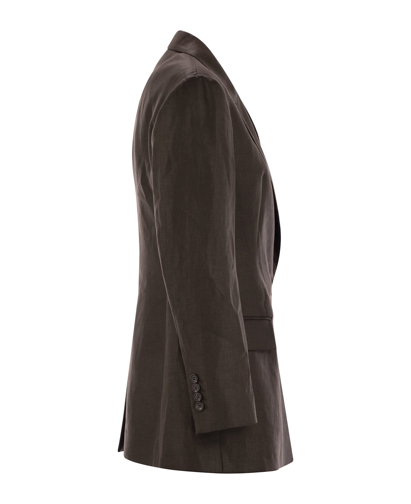 Brunello Cucinelli Shiny Linen Twill Jacket With Necklace - Brown