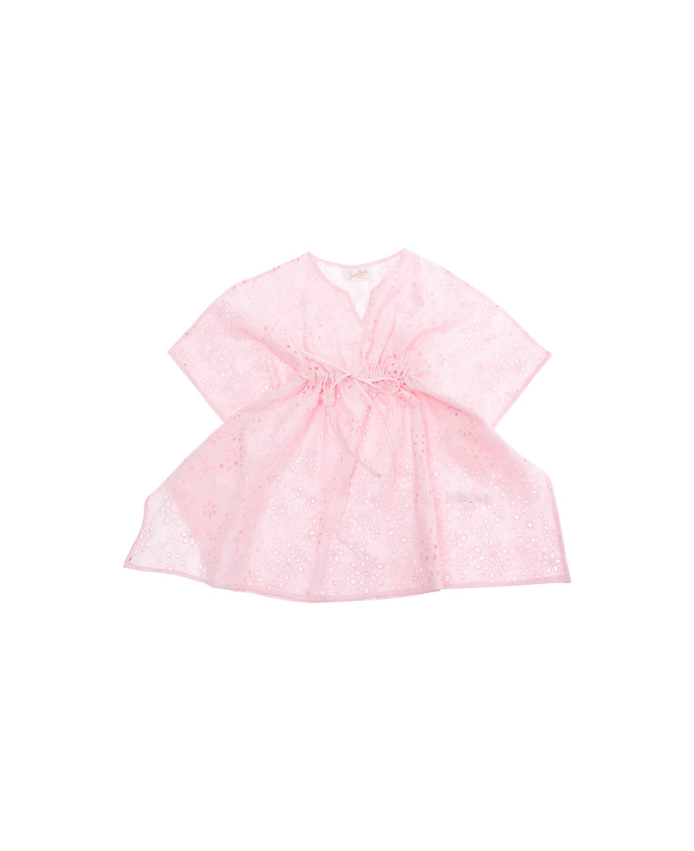 MC2 Saint Barth 
kate
 Pink Dress With V Neck And All-over Floral Embroidery In Cotton Girl - Pink