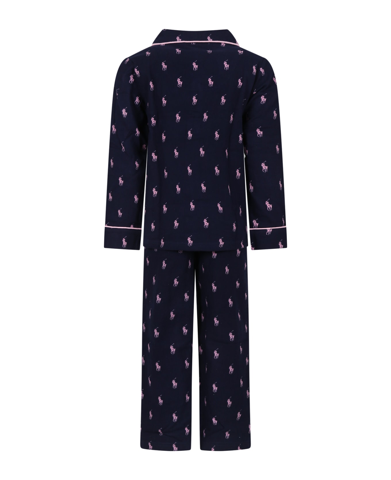 Ralph Lauren Blue Pajamas For Girl With Iconic Pony - Blue