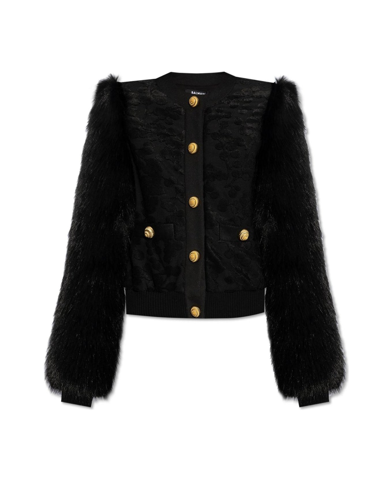 Balmain Buttoned Straight Hem Faux-fur Jacket - BLACK