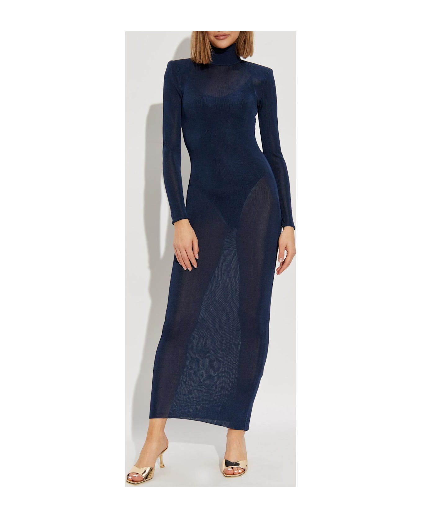 self-portrait Self Portrait Long Dress With Stand-up Collar - Blue