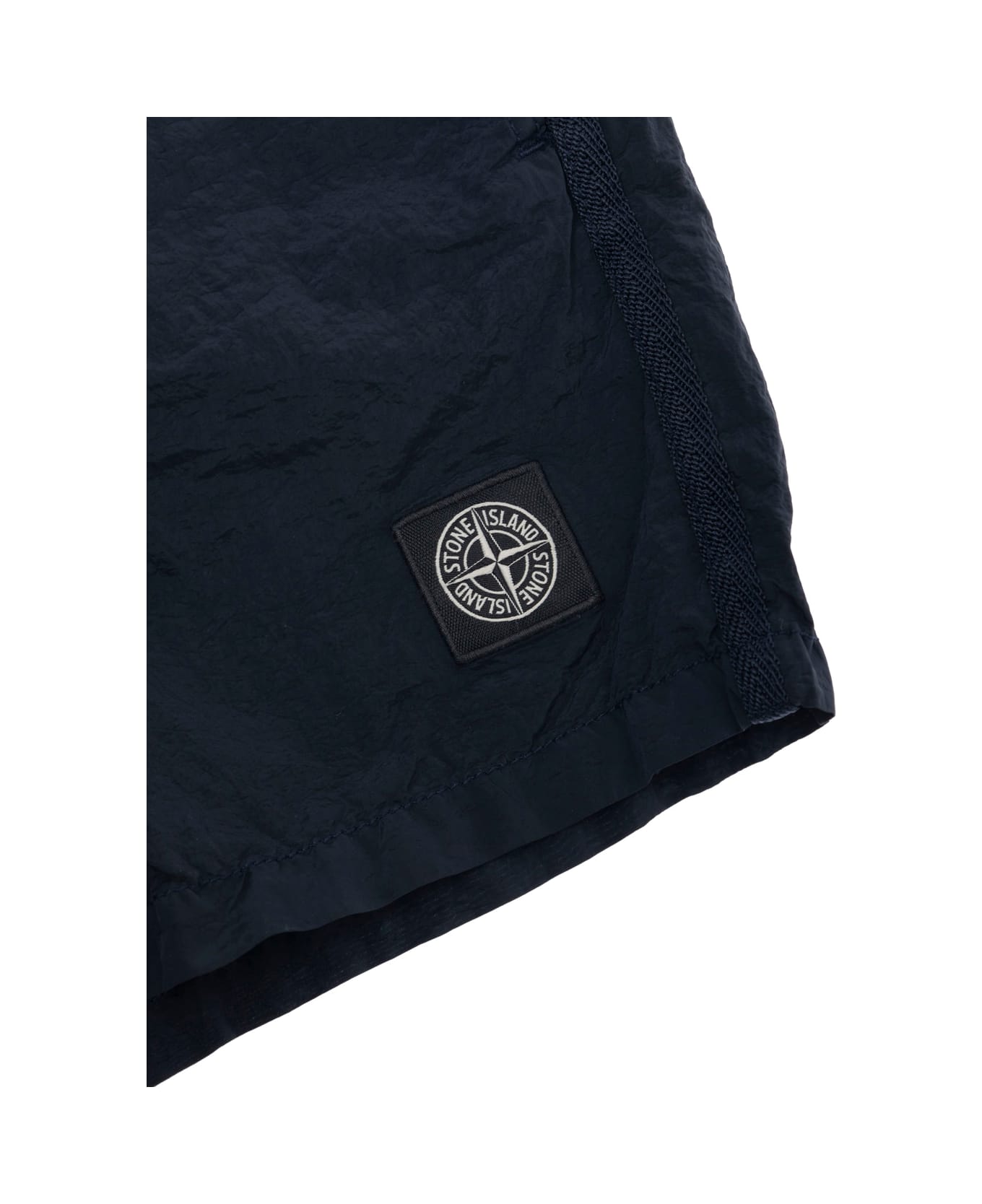Stone Island Junior Blue Shorts With Compass Logo Patch On The Leg In Tech Fabric Boy - Blu