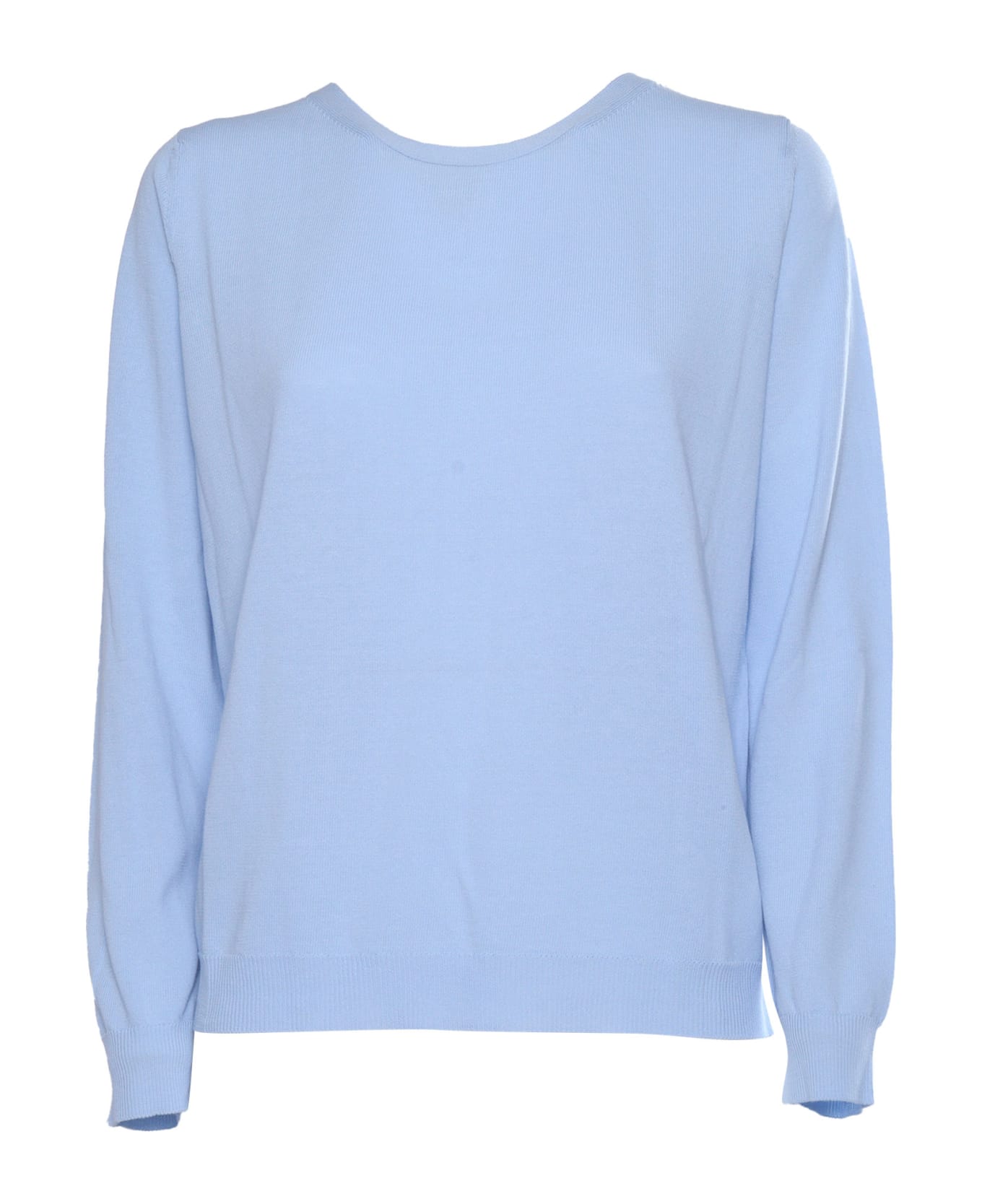 Kangra Light Blue Ribbed Cotton Sweater - LIGHT BLUE