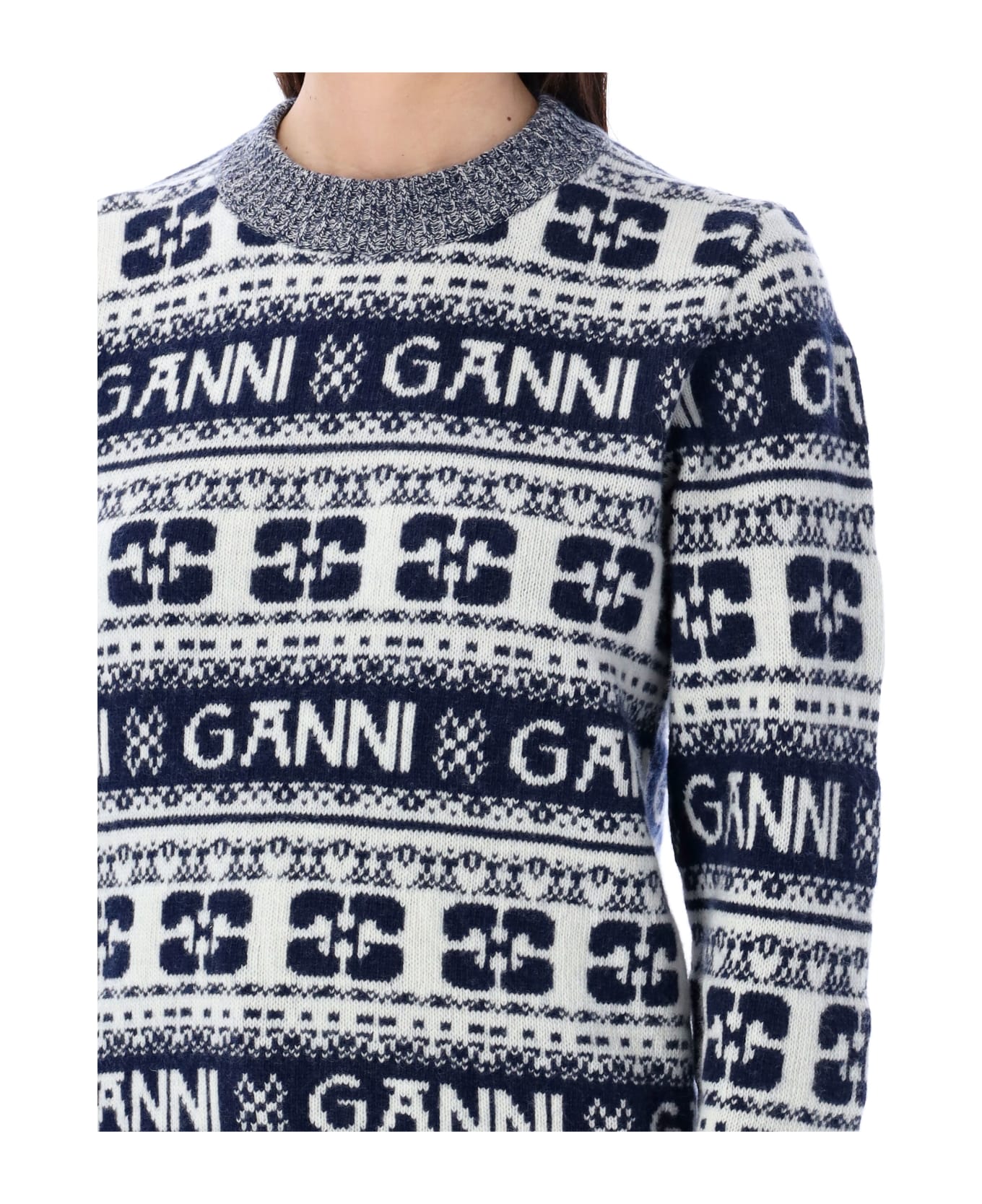 Ganni Allover Logo Sweater - SKY CAAPITAN GREY
