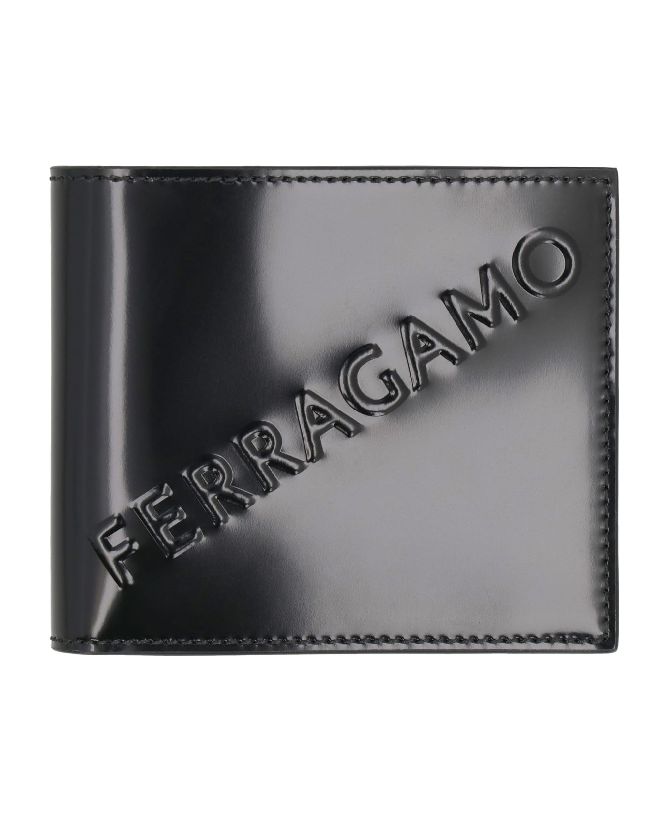 Ferragamo Leather Flap-over Wallet - black 財布