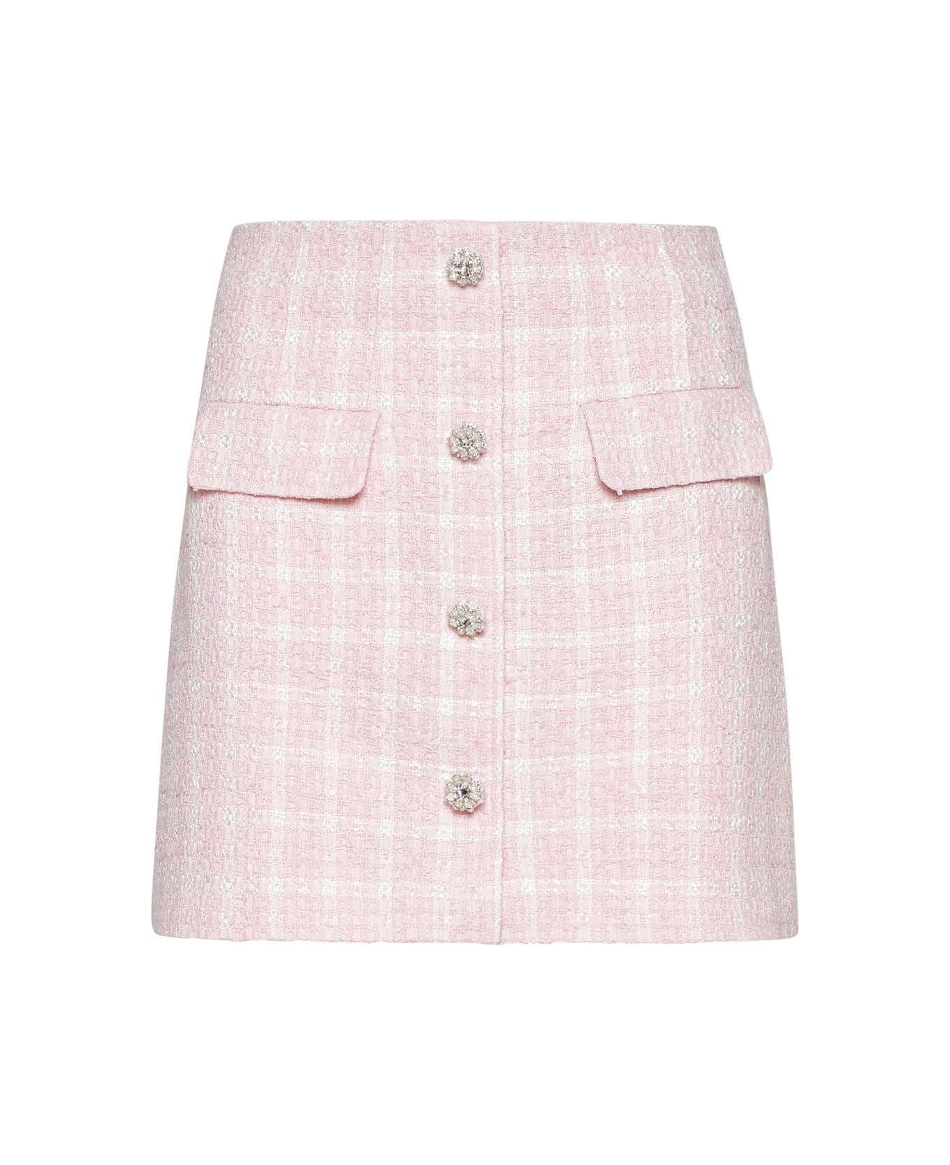 self-portrait Boucle Buttoned Mini Skirt - Pink