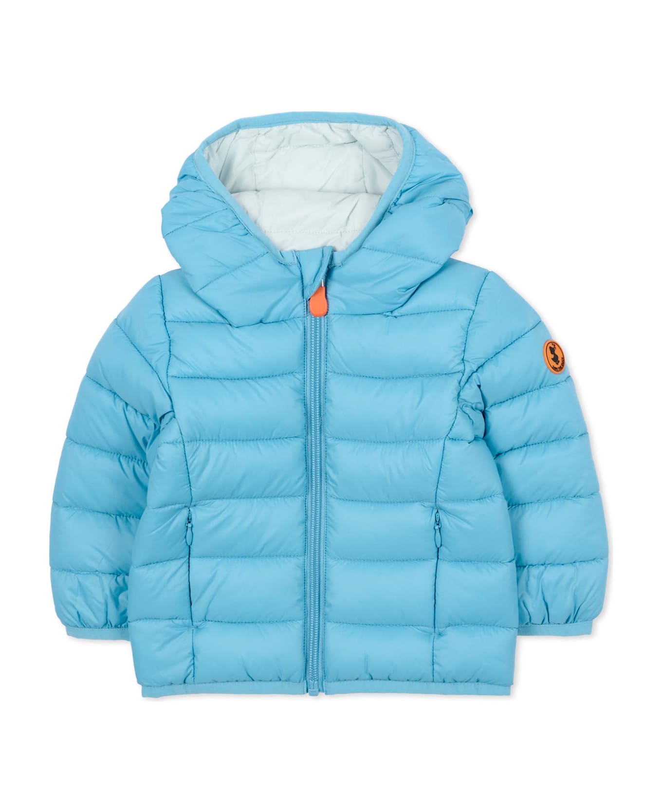 Save the Duck Light Blue Down Jacket For Baby Boy With Logo - Blue