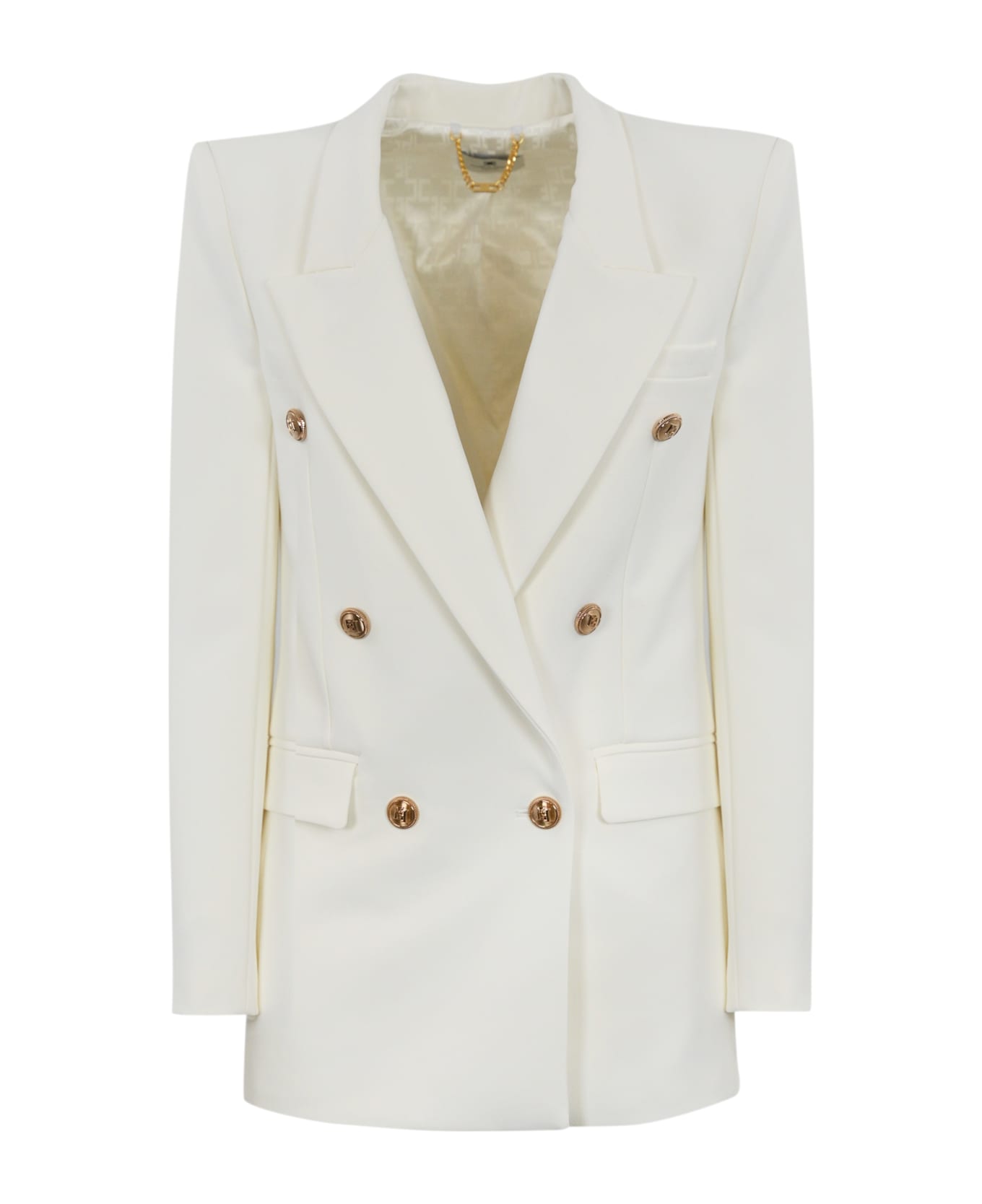 Elisabetta Franchi Double-breasted Crepe Jacket With Golden Buttons - Avorio