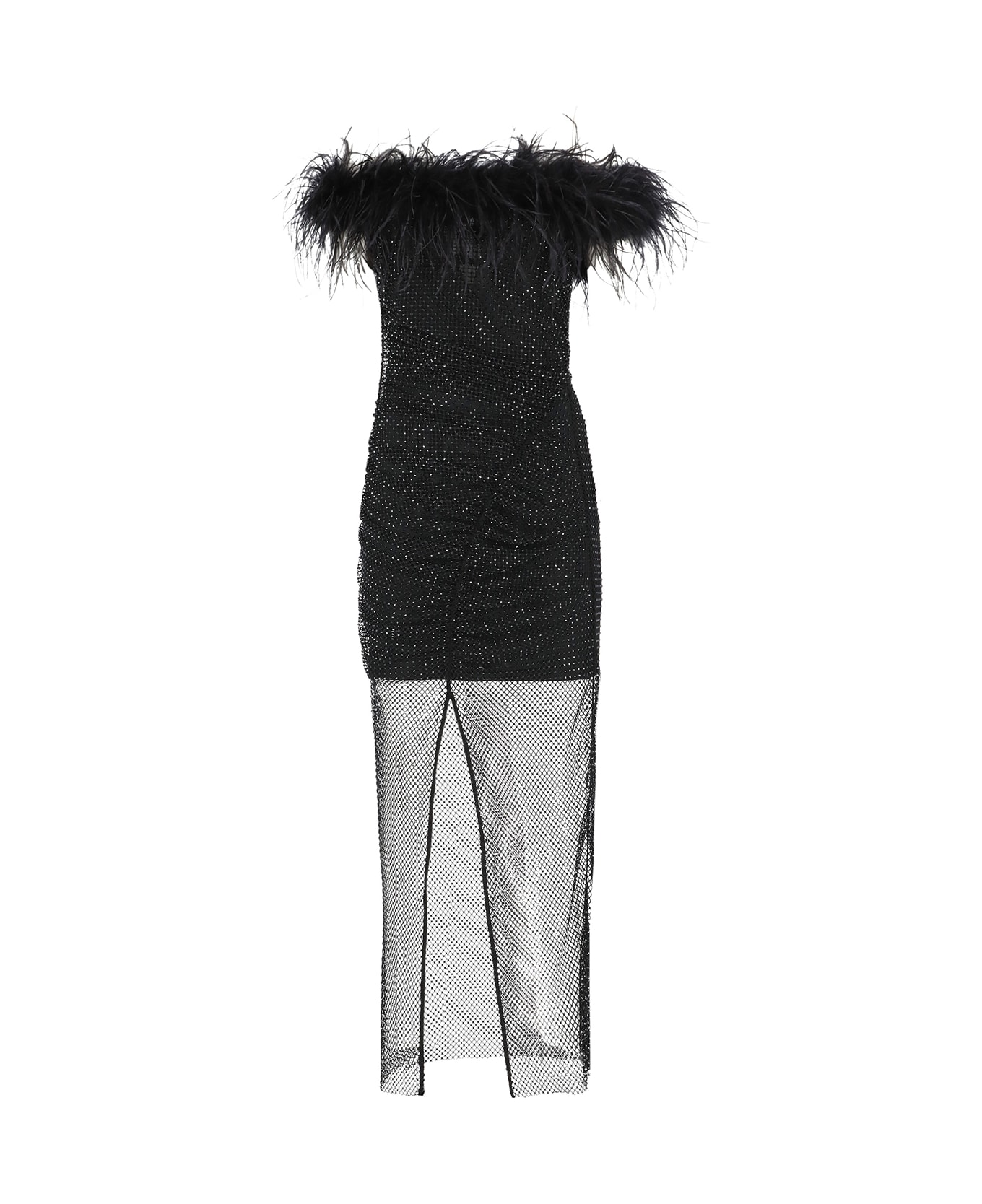 self-portrait Rhinestone Feather Midi Dress - Black