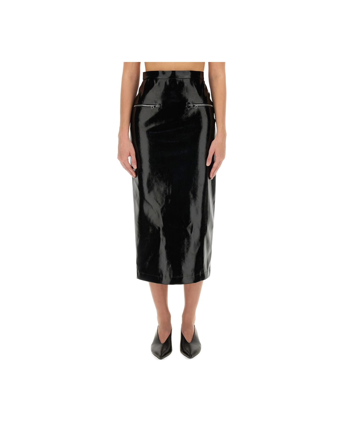 MSGM Patent Leather Midi Skirt - BLACK