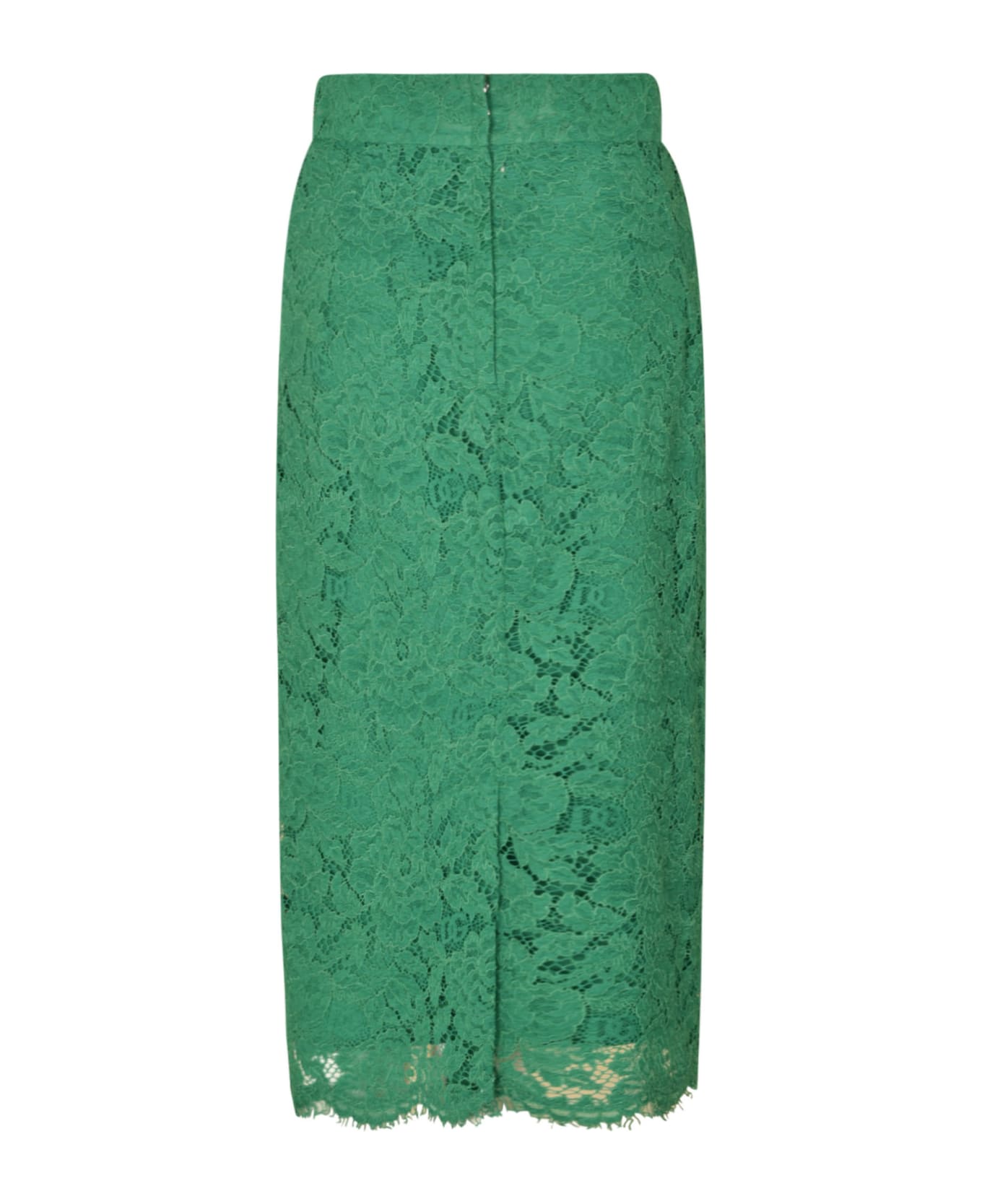 Dolce & Gabbana Rear Zip Floral Lace Skirt - Green