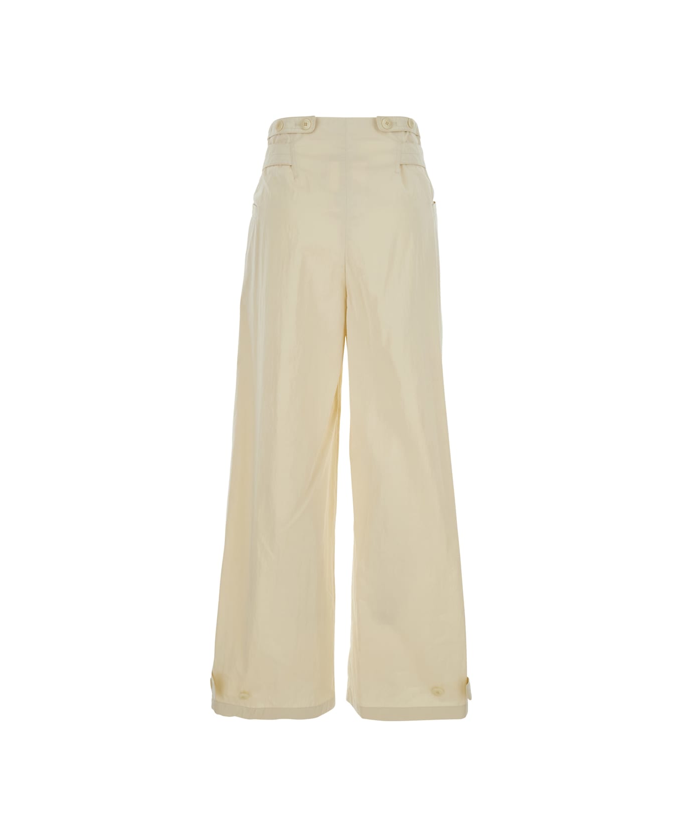 Low Classic Beige Pants With Double Belt And Pleated Details In Cotton Blend Woman - Beige