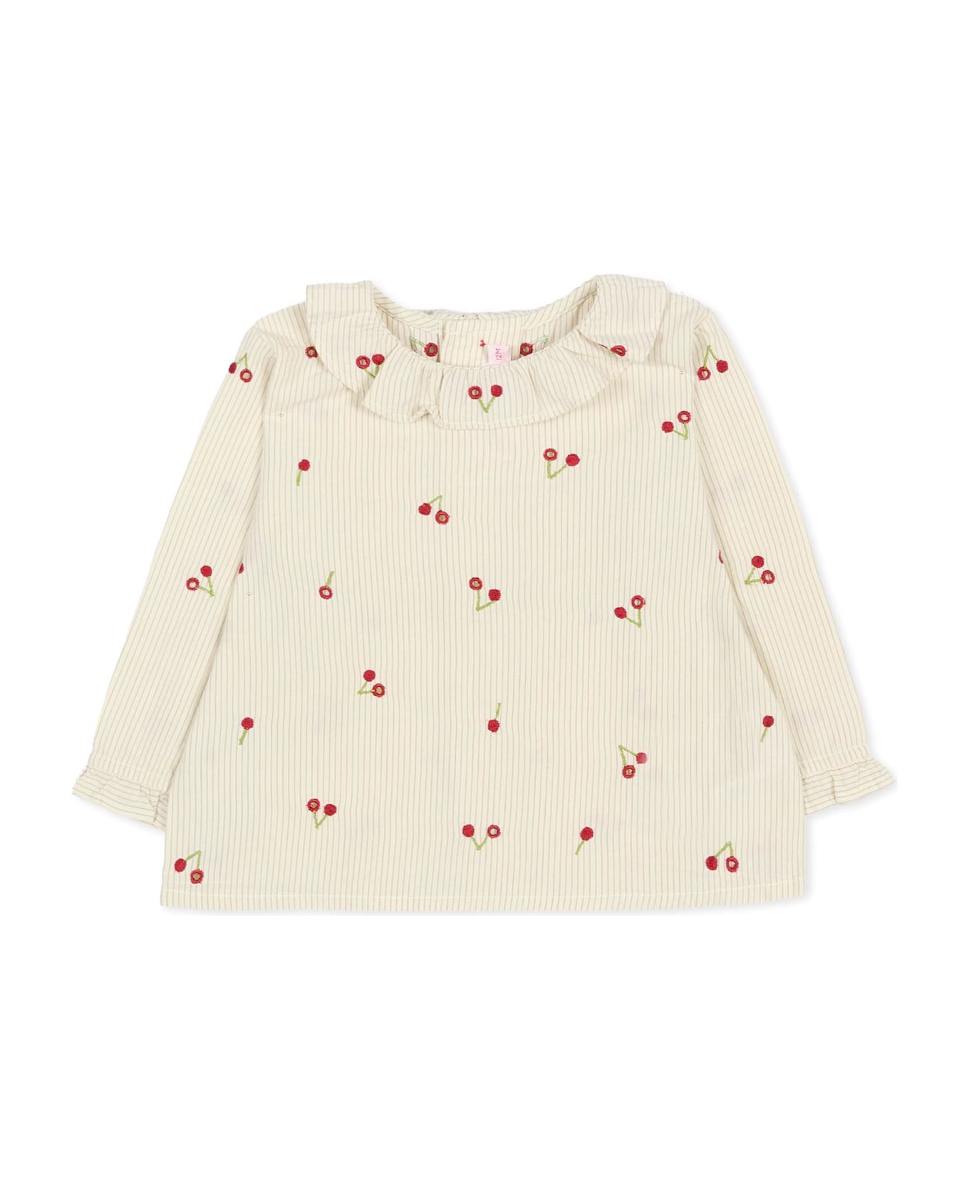 Bonpoint Ivory Shirt For Baby Girl With Cherries - Ivory