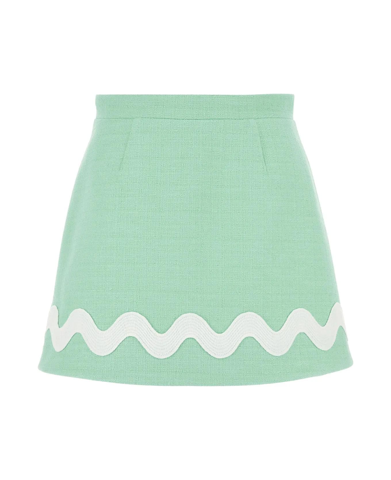 Patou Sea Green Tweed Mini Skirt - Verde