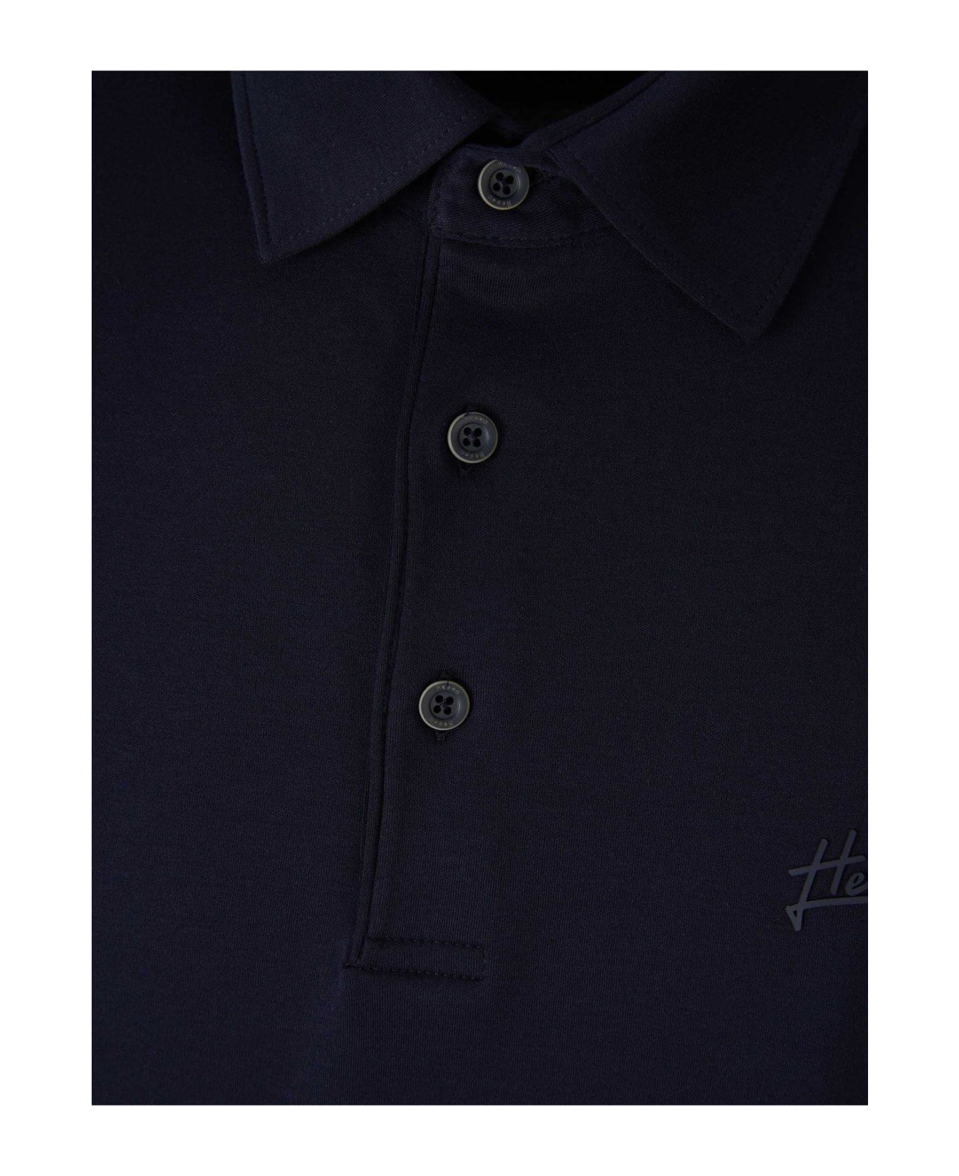 Herno Logo Detailed Short Sleeved Polo Shirt - Blu