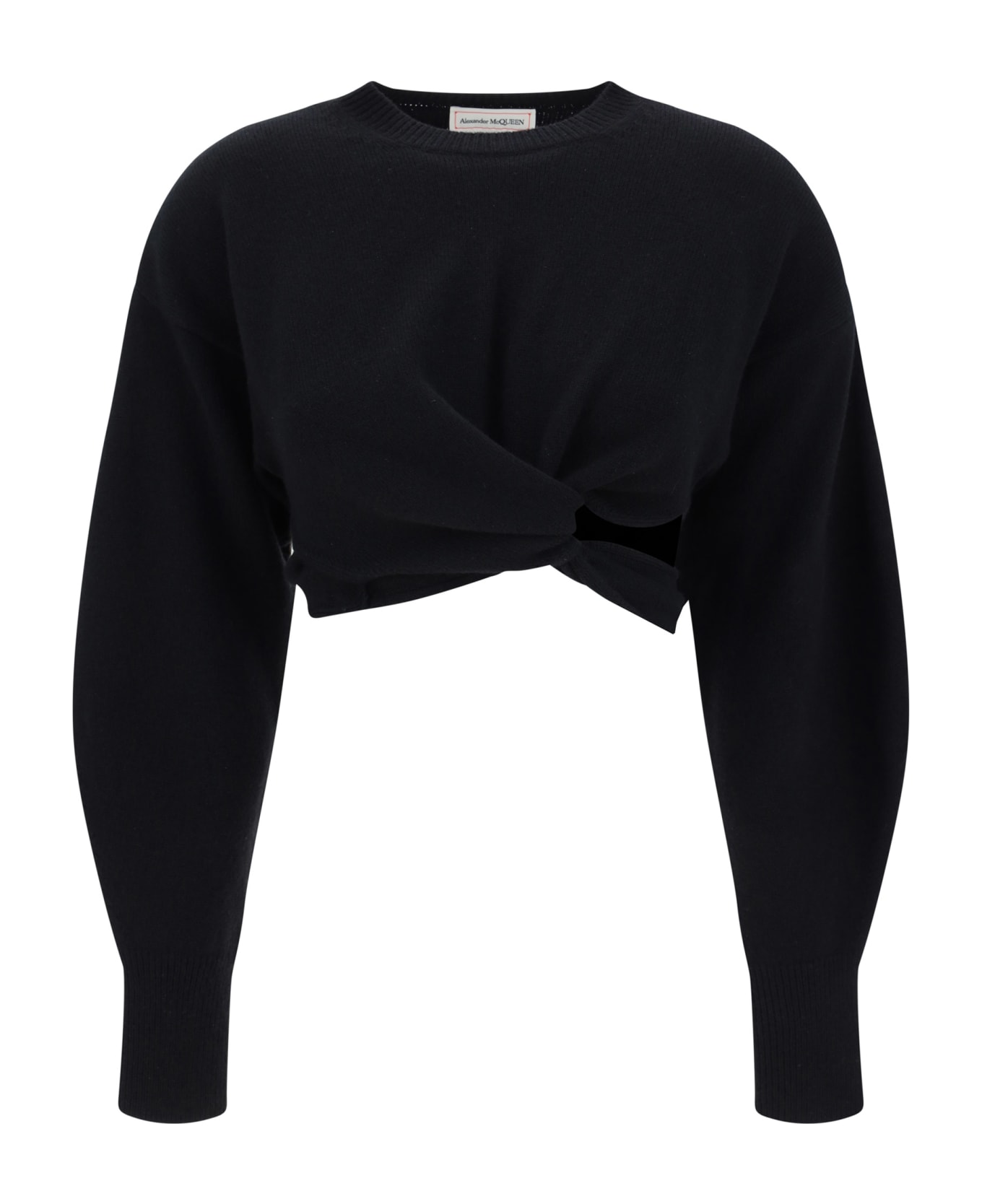 Alexander McQueen Twist Detail Balloon-sleeved Cropped Sweater - Nero