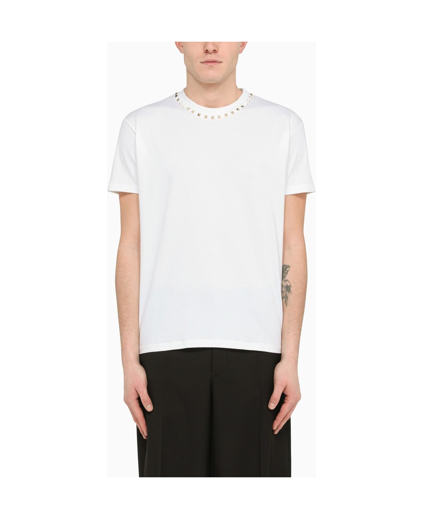 Valentino White Crew-neck T-shirt With Studs