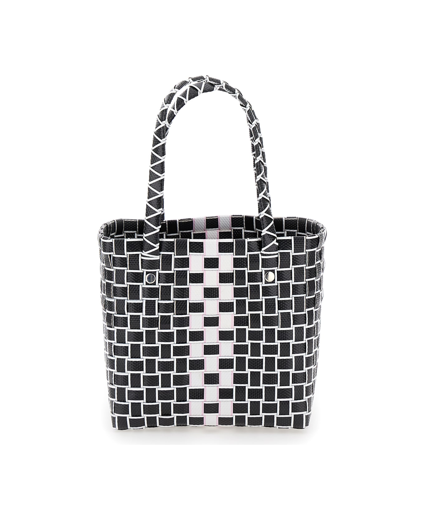 Marni 'basket' Black And White Handbag With Logo Plaque In Woven Material Girl - White/black