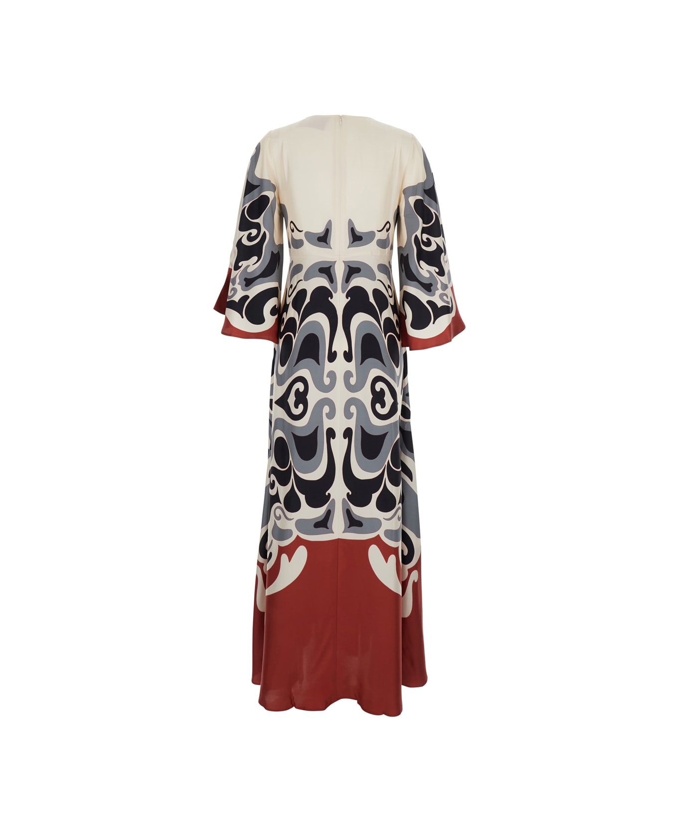La DoubleJ Multicolor Long Dress With Round Neck And All Over Motif In Silk Woman - Multicolor