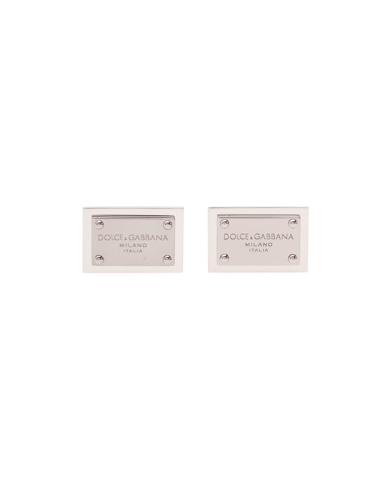 Dolce & Gabbana Silver-tone Square Cufflinks With Logo Placque In Brass Man - Metallic