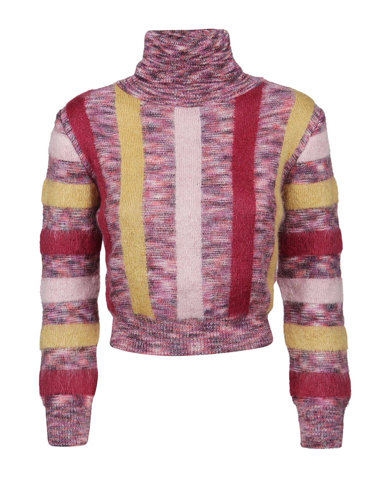 Dsquared2 Stripe Crop Turtleneck Sweater - Wine/sunflower/pink