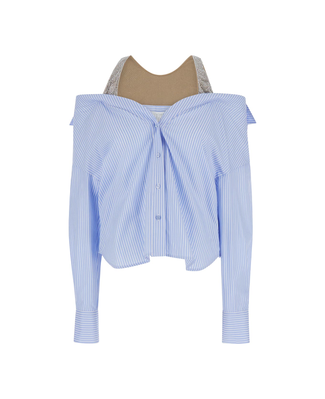 Giuseppe di Morabito Light Blue Shirt With Rhinestone Inserts In Cotton Woman - Light blue シャツ