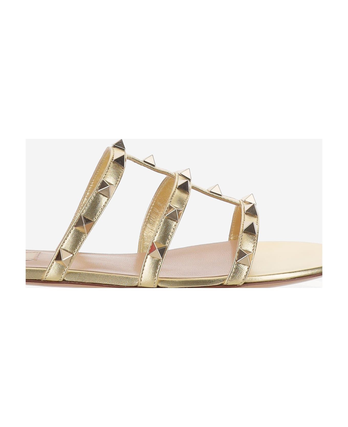 Valentino Garavani Leather Rockstud Slide Sandals - Golden